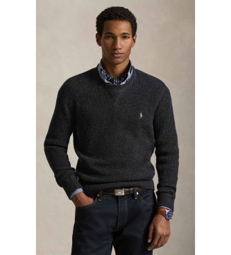 Polo Ralph Lauren Temno siv pleten pulover iz bombaža in volne