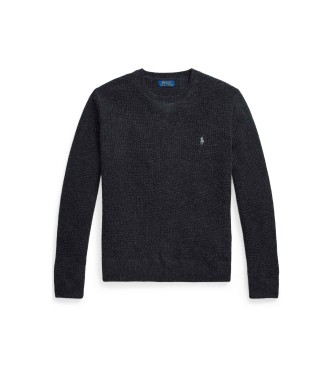 Polo Ralph Lauren Temno siv pleten pulover iz bombaža in volne
