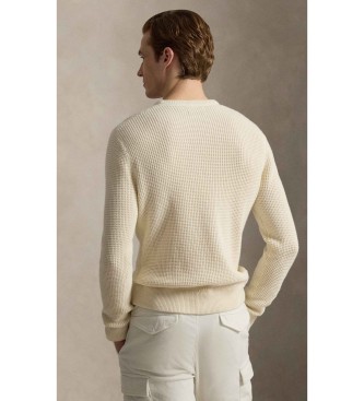 Polo Ralph Lauren Beige wafel gebreide trui van katoen en wol