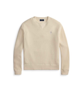 Polo Ralph Lauren Beige wafel gebreide trui van katoen en wol