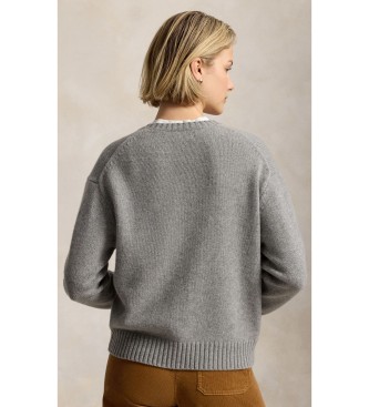 Polo Ralph Lauren Sweater i uld og cashmere med grå Polo Bear