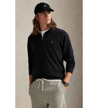 Polo Ralph Lauren Pull en maille luxueuse avec fermeture éclair, noir