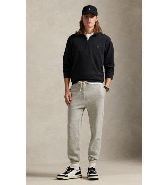 Polo Ralph Lauren Pull en maille luxueuse avec fermeture éclair, noir