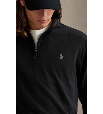 Polo Ralph Lauren Pull en maille luxueuse avec fermeture éclair, noir