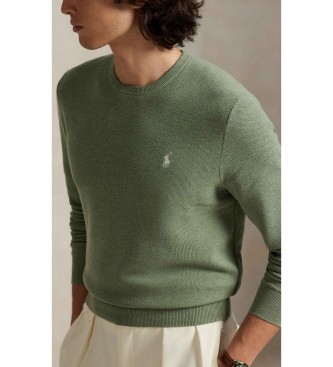 Polo Ralph Lauren Zeleni bombažni pleteni pulover iz pique materiala