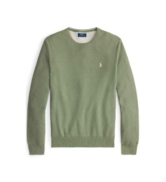 Polo Ralph Lauren Zeleni bombažni pleteni pulover iz pique materiala