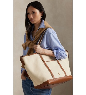 Polo Ralph Lauren Borsa tote shopper grande in tela beige, marrone