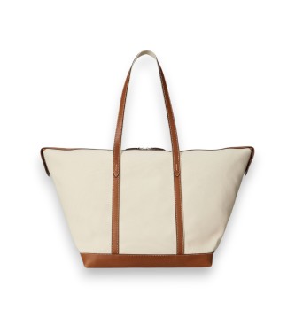 Polo Ralph Lauren Borsa tote shopper grande in tela beige, marrone