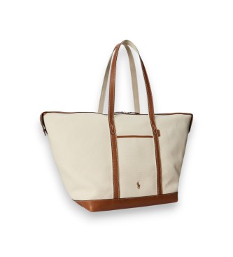 Polo Ralph Lauren Borsa tote shopper grande in tela beige, marrone