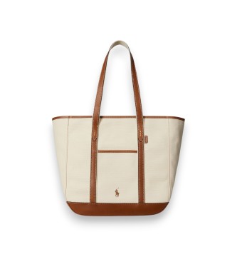 Polo Ralph Lauren Borsa tote shopper media in tela beige, marrone