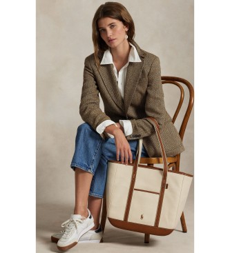 Polo Ralph Lauren Borsa tote shopper media in tela beige, marrone