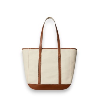 Polo Ralph Lauren Borsa tote shopper media in tela beige, marrone