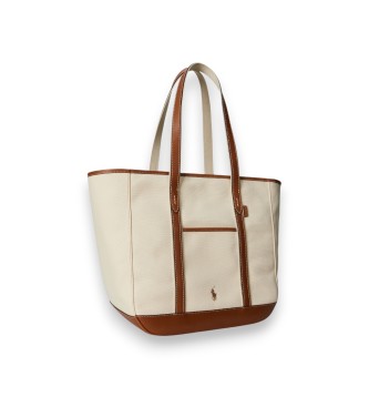 Polo Ralph Lauren Borsa tote shopper media in tela beige, marrone