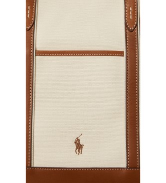 Polo Ralph Lauren Borsa tote shopper media in tela beige, marrone