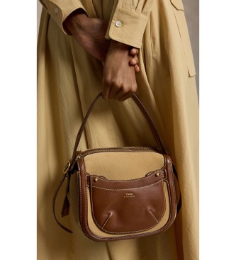 Polo Ralph Lauren Mini suede and leather beige Polo ID satchel bag