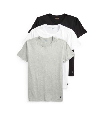 Polo Ralph Lauren Conjunto de 3 t-shirts com gola redonda em branco, cinzento e azul-marinho