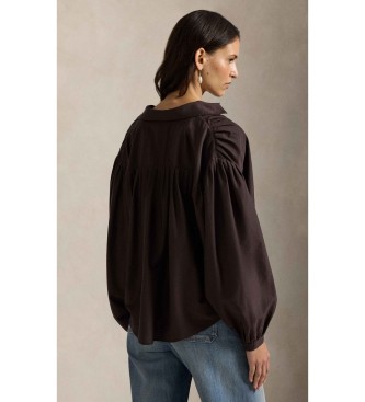 Polo Ralph Lauren Braune Bluse aus Seide und Baumwolle mit Falten