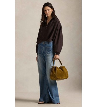Polo Ralph Lauren Braune Bluse aus Seide und Baumwolle mit Falten