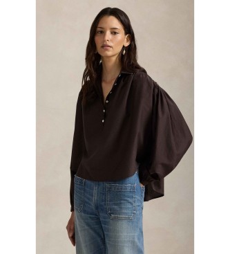 Polo Ralph Lauren Braune Bluse aus Seide und Baumwolle mit Falten
