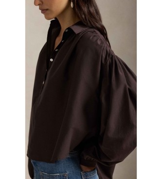 Polo Ralph Lauren Braune Bluse aus Seide und Baumwolle mit Falten