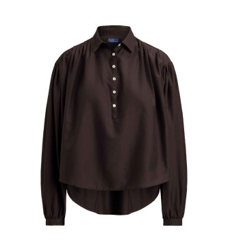 Polo Ralph Lauren Braune Bluse aus Seide und Baumwolle mit Falten