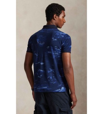 Polo Ralph Lauren Piqu� polo met Bear Custom Slim Navy Poloshirt