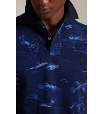 Polo Ralph Lauren Piqu� polo met Bear Custom Slim Navy Poloshirt