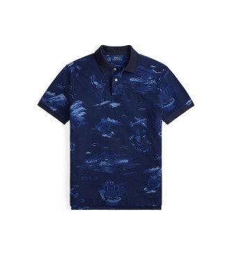 Polo Ralph Lauren Piqu� polo met Bear Custom Slim Navy Poloshirt