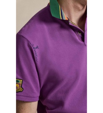 Polo Ralph Lauren Classic Fit fliederfarbenes bedrucktes Pique-Poloshirt