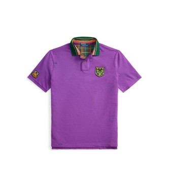 Polo Ralph Lauren Classic Fit fliederfarbenes bedrucktes Pique-Poloshirt