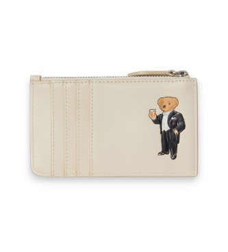Polo Ralph Lauren Kortholder i læder med Polo Bear i råhvid