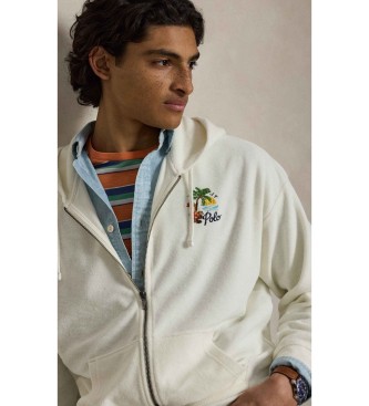 Polo Ralph Lauren Felpa con cappuccio dalla vestibilit� comoda, color bianco sporco, ricamata.