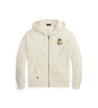 Polo Ralph Lauren Felpa con cappuccio dalla vestibilit� comoda, color bianco sporco, ricamata.