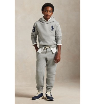 Polo Ralph Lauren Pulover s kapuco iz flisa z velikim Ponyjem, siv