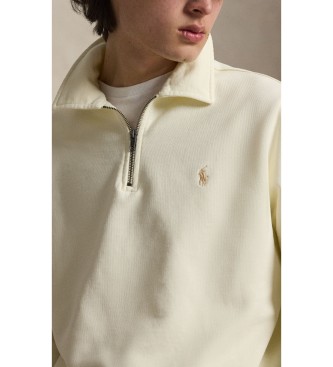 Polo Ralph Lauren Felpa in spugna con zip corta bianco crema