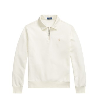Polo Ralph Lauren Felpa in spugna con zip corta bianco crema