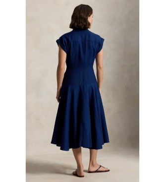 Polo Ralph Lauren Vestido tipo camisa de linho com manga curta marinho
