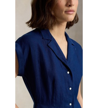 Polo Ralph Lauren Vestido tipo camisa de linho com manga curta marinho