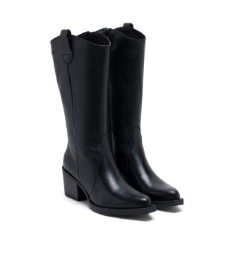 Porronet Black Leather Cowboy Boots With Zipper Helga black