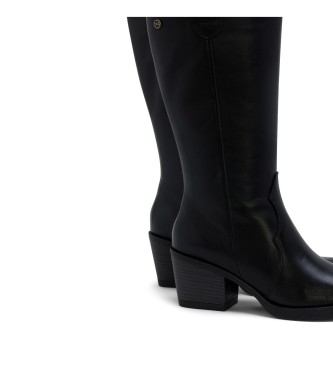 Porronet Black Leather Cowboy Boots With Zipper Helga black