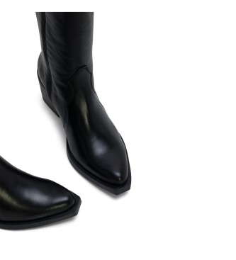 Porronet Black Leather Cowboy Boots With Zipper Helga black