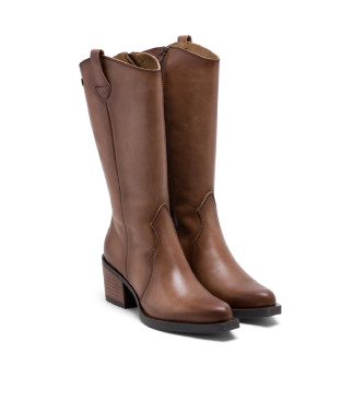 Porronet Bottes de cow-boy en cuir taupe avec fermeture clair Helga taupe