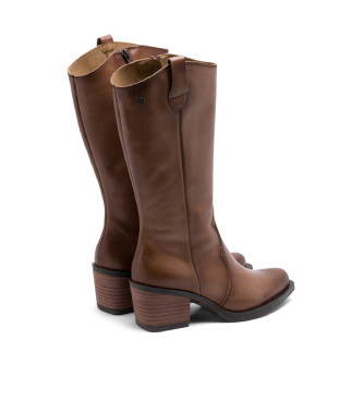 Porronet Bottes de cow-boy en cuir taupe avec fermeture clair Helga taupe