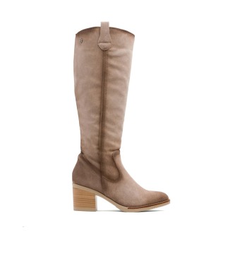 Porronet Jimae - Bottes en cuir beige avec fermeture clair