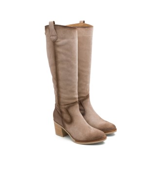 Porronet Jimae Beige Lederstiefel mit Reissverschluss