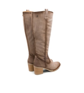 Porronet Jimae - Bottes en cuir beige avec fermeture clair