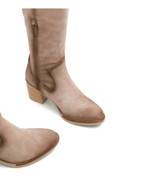 Porronet Jimae Beige Lederstiefel mit Reissverschluss