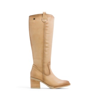 Porronet Camel Leather Boots With Zipper Jemma Beige