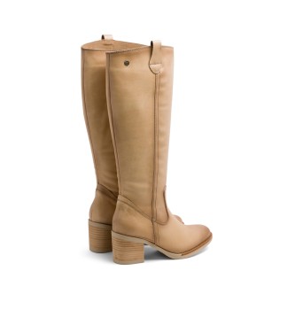 Porronet Camel Leather Boots With Zipper Jemma Beige