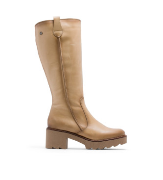 Porronet Bottes  fermeture clair en cuir beige Mayra beige